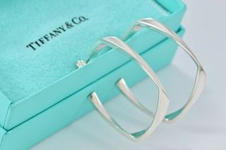 RARE Tiffany & Co Sterling Silver Frank Gehry Torque Square LARGE Hoop Earrings 6
