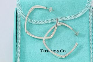 RARE Tiffany & Co Sterling Silver Frank Gehry Torque Square LARGE Hoop Earrings 7