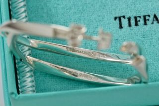 RARE Tiffany & Co Sterling Silver Frank Gehry Torque Square LARGE Hoop Earrings 8