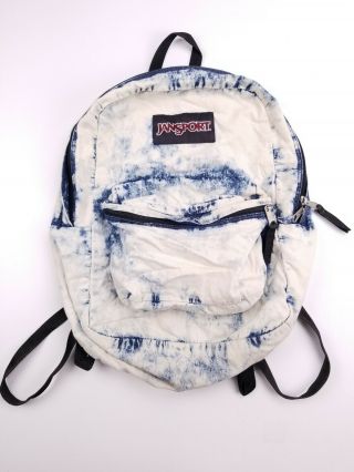 Jansport Authentic Vtg 90s Retro Bleached Tye Dye Lightweight Denim Backpack