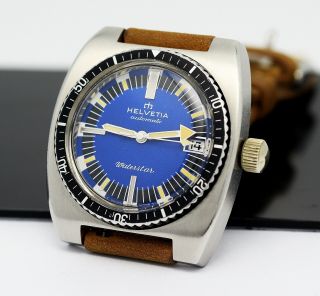 Vintage Diver HELVETIA WaterStar,  oversize,  steel 37mm,  tritium,  70s men ' s watch 4