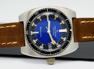 Vintage Diver HELVETIA WaterStar,  oversize,  steel 37mm,  tritium,  70s men ' s watch 5