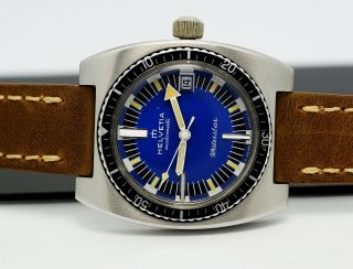 Vintage Diver HELVETIA WaterStar,  oversize,  steel 37mm,  tritium,  70s men ' s watch 6