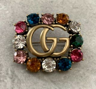 Singed Gucci Vintage Gg Logo Brooch Pin
