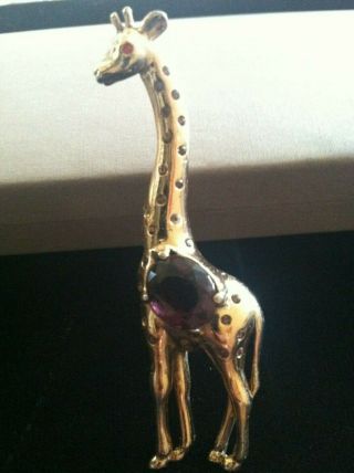 Reja Sterling Brooch Pin Large Figural Giraffe Amethyst Crystals Gold Vermeil