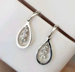 Vintage White Gold Diamond Past Present Future Teardrop Dangle Earrings 2 Grams