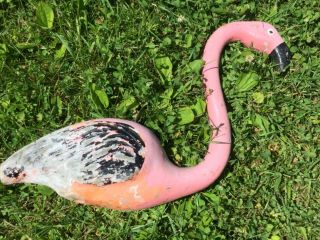 Vintage Antique Concrete Pink Flamingo Lawn Display Ornament