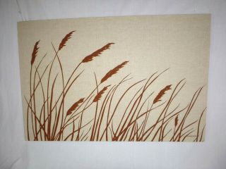 Vtg 70s Marushka Textile Art Screen Print Stretched Fabric Wall Art Wheat 36x24