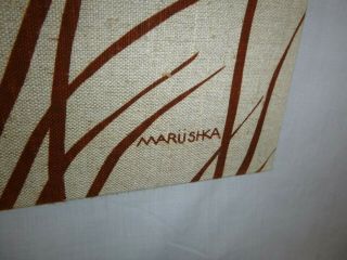 Vtg 70s Marushka Textile Art Screen Print Stretched Fabric Wall Art Wheat 36x24 2