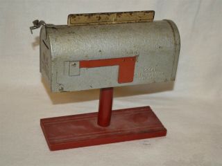 Lmas Small Metal U.  S.  Mail Box Bank On Red Wood Base 7.  25 " T - Logan Rural