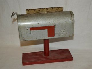 LMAS Small Metal U.  S.  Mail Box Bank On Red Wood Base 7.  25 