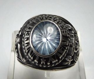 Vintage Sterling Silver/ Gemstone Jostens United States Navy Ring - Size 9.  5