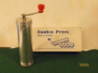 Vintage Swedish All Metal Sveico Hand Crank Cookie Press In The Box