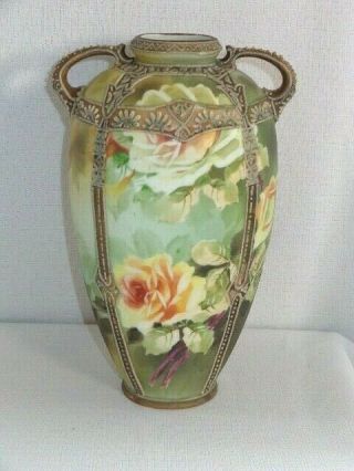 Antique Nippon Porcelain Moriage Yellow Rose Vase