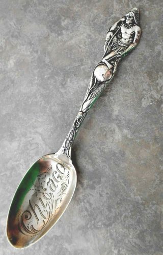 Sterling Silver Spoon Indain Brave Chicago In Bowl 6 " In Length