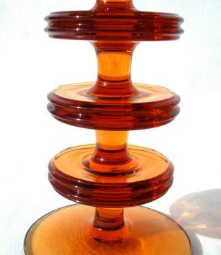 Pair Vtg Wedgwood Amber Glass 3 Disc Candle Holders Ronald Stennett - Willson 5
