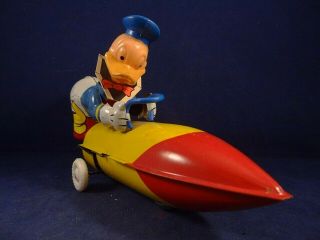 Vintage Very Rare Tin Wind - Up Toy Donald Duck Space Rocket France 1950