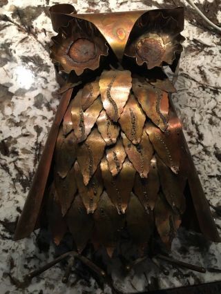 Curtis C.  Jere Vintage Mid - Century Modern Brass Metal Owl Sculpture Eames Knoll