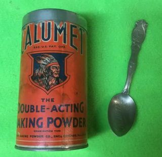 Vintage Advertising Calumet Baking Powder Indian Head Tin And Spoon