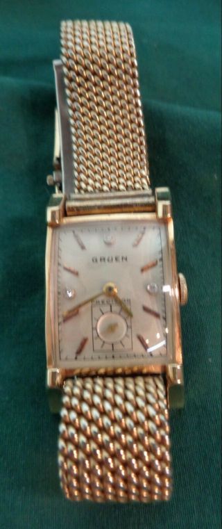 Vintage Gruen Curvex Veri Thin 14k Solid Gold Case 17j Mens Wrist Watch Runs