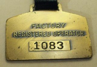 vintage KOEHRING FACTORY REGISTERED OPERATOR DRAGLINE SHOVEL POCKET WATCH FOB 7