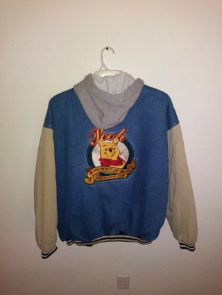 Vintage Disney Winnie The Pooh Denim Varsity Jacket Embroidered Mens Xl Rare