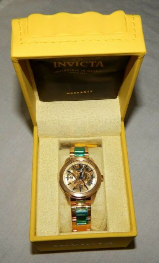 Invicta Vintage Automatic Gold Skeleton Dial Stainless Ladies Watch 25751