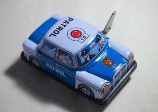 Japan Vintage Sanko Tin Toy Wind Up Auto Turn 3 " Patrol Police Mercedes Car