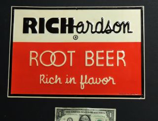 Nos Authentic 1950s Vtg Richardson Root Beer Tin Sign Soda Fountain 10x14 "
