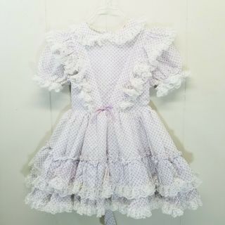 Miss Quality 5 Dress Purple Geometric Dot Frilly Lace Bows Full Circle Usa