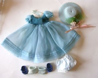 Vintage Mdm Alexander - Kins Outfit 1950s Tagged Blue Dress Hat Shoes Socks Undies