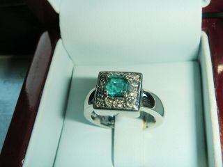 Vintage Designer Platinum Emerald Diamond Wedding/engagement Ring 6