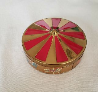 Vintage Powder Compact Enamel Made In Usa Carousel Theme 3 - D Tent,  2 3/4 ",  Rare