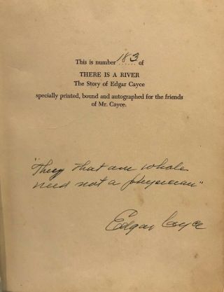 Rare Special First Edition - Signed Inscribed By Edgar Cayce - There Is A River