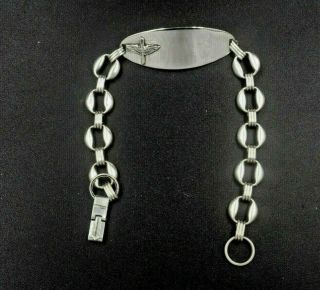 Vintage Sterling Silver Ww2 Usa Military Medical Id Bracelet - Rare 7 - 1/2 " Long