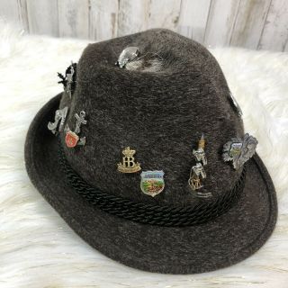 Vintage Alpina German Hat & 17 Pins Rein Haar Oktoberfest Austrian