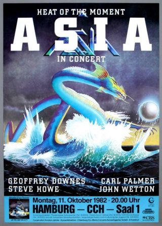 Asia Steve Howe - Rare Vintage Hamburg 1982 Concert Poster