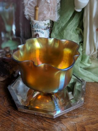 Antique Steuben Iridescent Glass Vase Gold Aurene Grotesque Carder 7276 Rare