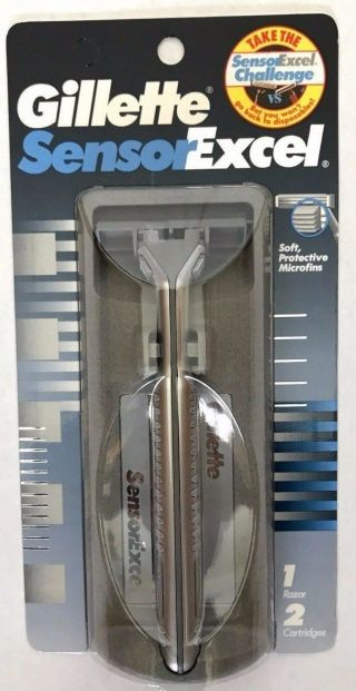 Vintage Gillette Sensor Excel Razor W/ 2 Blades - Made In Usa