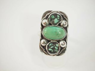 Vintage Ladies Navajo 3 Stone Turquoise Ring Size 9 Sterling Silver