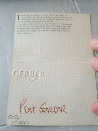 GERBER MARK I II PRESIDENTS RARE VALADE ENGRAVING NOT PIERCE STAG KNIFE 2