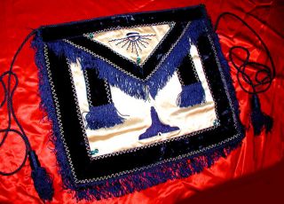Sr Warden Ornate Vtg Embroidered Bejeweled Masonic Apron Silk Velvet Usa