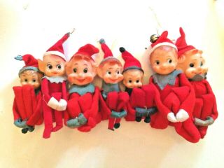 Vintage Pixie Elves Elf Shelf Sitters Cuties Knee Huggers Hugging Red