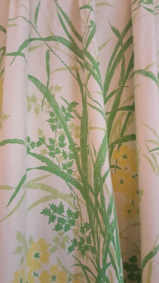 Vintage Pair Drapes Perma - Prest Foam - Backed Pleated Curtains Floral Yellow/green