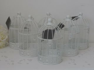 6 X Vintage White Round Metal Bird Cage Candle Holder Wedding Table Centrepiece