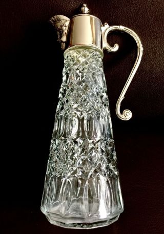 Antique Crystal & Silver Plate Wine Or Claret Carafe / Decanter / Pitcher / Jug 10