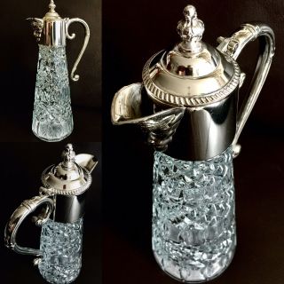 Antique Crystal & Silver Plate Wine Or Claret Carafe / Decanter / Pitcher / Jug 3