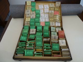 Wooden Box Of Vintage Swiss Hairsprings Approx 125 Packets For Pocket / Watches