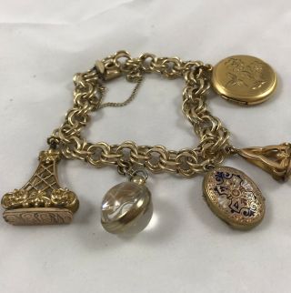 Vtg Gold Filled Charm Bracelet Lockets Fobs Jacobi Bender