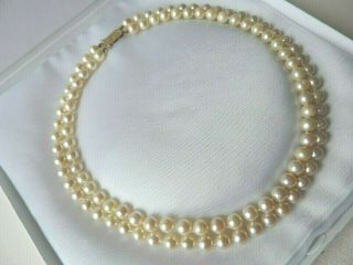 Vintage Akoya Cultured Pearl Necklace 51 X 6mm Pearls 9k Gold Clasp C.  1930 